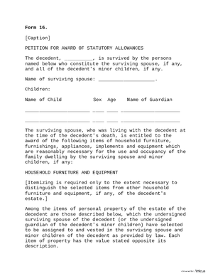 Thumbnail of Arkansas Form Form 16: Petition For Award Of Statutory Allowances
