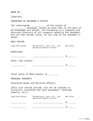 Thumbnail of Arkansas Form Form 17: Inventory Of Decedent's Estate