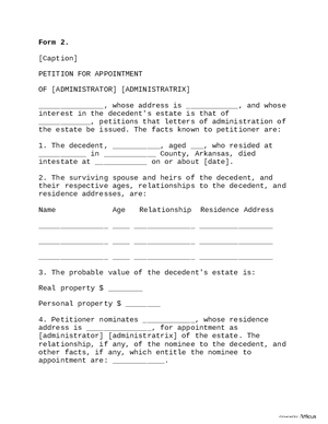 Thumbnail of Arkansas Form Form 2: Petition For Appointment Of [Administrator] [Adminstratrix]