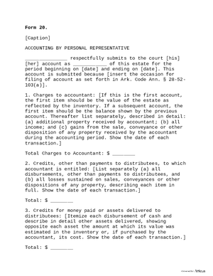 Thumbnail of Arkansas Form Form 20: Accounting By Personal Representative