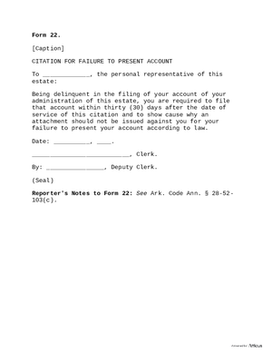 Thumbnail of Arkansas Form Form 22: Citation For Failure To Present Account