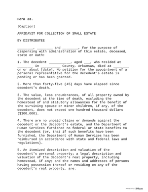 Thumbnail of Arkansas Form Form 23: Affidavit For Collection Of Small Estate By Distributee