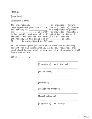 Thumbnail of Arkansas Form Form 27: Guardian's Bond