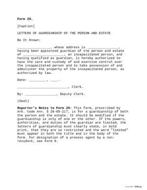 Thumbnail of Arkansas Form Form 29: Letters Of Guardianship Of The Person And Estate