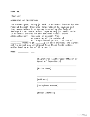 Thumbnail of Arkansas Form Form 33: Agreement Of Depository