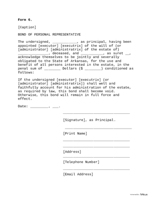Thumbnail of Arkansas Form Form 6: Bond Of Personal Representative