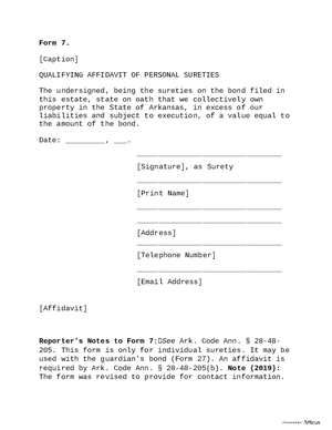 Thumbnail of Arkansas Form Form 7: Qualifying Affidavit Of Personal Sureties