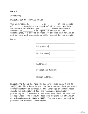 Thumbnail of Arkansas Form Form 9: Designation Of Process Agent