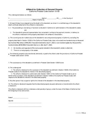 Thumbnail of California Form Affidavit For Collection Of Personal Property