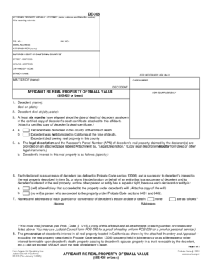 Thumbnail of California Form Affidavit Re Real Property Of Small Value ($55,425 Or Less)