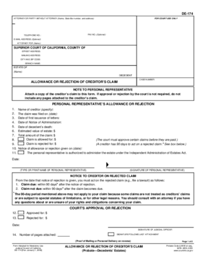 Thumbnail of California Form Allowance Or Rejection Of Creditor's Claim