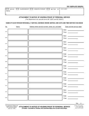 Thumbnail of California Form Attachment To Notice Of Hearing Proof Of Personal Service
