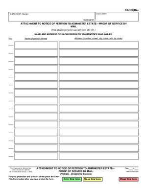 Thumbnail of California Form Attachment To Notice Of Petition To Administer Estate—proof Of Service By Mail