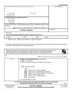 Thumbnail of California Form Citation—probate