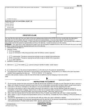 Thumbnail of California Form Creditor's Claim