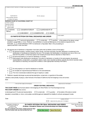 Thumbnail of California Form Ex Parte Petition For Final Discharge And Order