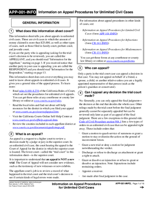 Thumbnail of California Form Information On Appeal Procedures For Unlimited Civil Cases