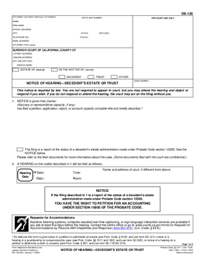 Thumbnail of California Form Notice Of Hearing—decedent's Estate Or Trust
