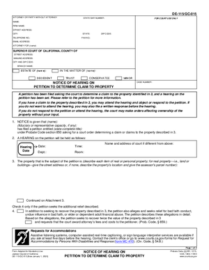 Thumbnail of California Form Notice Of Hearing On Petition To Determine Claim To Property