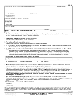 Thumbnail of California Form Notice Of Petition To Administer Estate