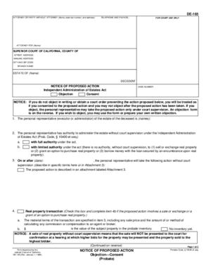 Thumbnail of California Form Notice Of Proposed Action (Objection-consent)