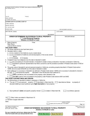 Thumbnail of California Form Order Determining Succession To Real Property (Estates Of $166,250 Or Less)