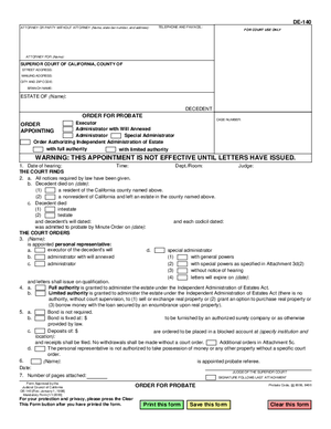 Thumbnail of California Form Order For Probate