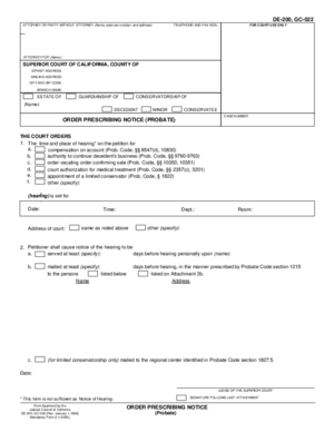 Thumbnail of California Form Order Prescribing Notice