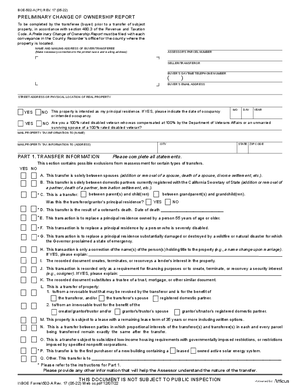 Thumbnail of California Form Preliminary Change Of Ownership Report