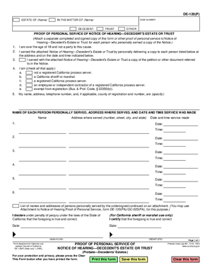 Thumbnail of California Form Proof Of Personal Service Of Notice Of Hearing—decedent's Estate Or Trust