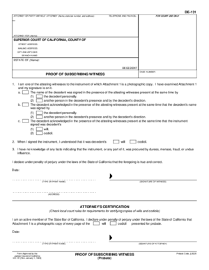 Thumbnail of California Form Proof Of Subscribing Witness