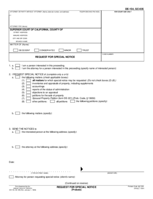 Thumbnail of California Form Request For Special Notice