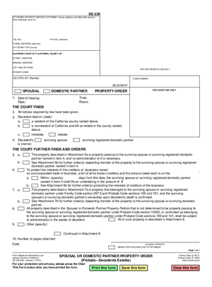 Thumbnail of California Form Spousal Or Domestic Partner Property Order (Probate—decedents Estates)