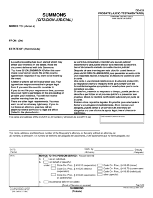 Thumbnail of California Form Summons (Probate)
