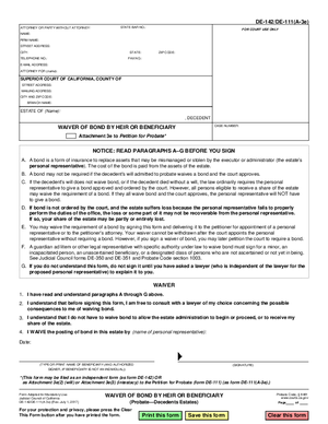Thumbnail of California Form Waiver Of Bond By Heir Or Beneficiary