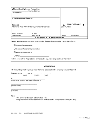 Thumbnail of Colorado Form Acceptance Of Appointment