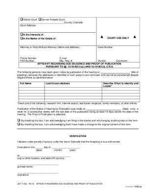 Thumbnail of Colorado Form Affidavit Regarding Due Diligence And Proof Of Publication