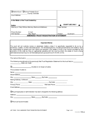 Thumbnail of Colorado Form Amended Trust Registration Statement