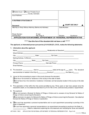 Thumbnail of Colorado Form Application For Informal Appointment Of Personal Representative