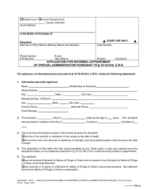Thumbnail of Colorado Form Application For Informal Appointment Of Special Administrator