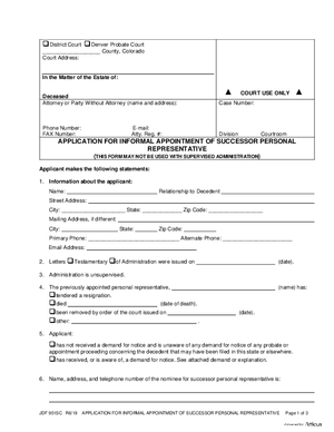 Thumbnail of Colorado Form Application For Informal Appointment Of Successor Personal Representative