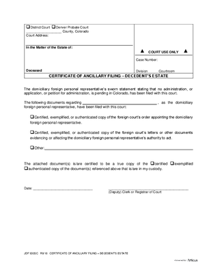 Thumbnail of Colorado Form Certificate Of Ancillary Filing
