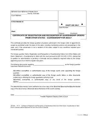 Thumbnail of Colorado Form Certificate Of Registration & Recognition Of Guardianship Orders From Other States