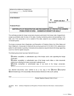 Thumbnail of Colorado Form Certificate Of Registration & Recognition Of Protective Orders From Other States
