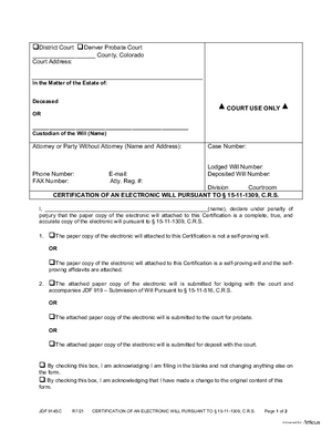 Thumbnail of Colorado Form Certification Of An Electronic Will