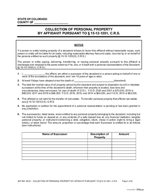 Thumbnail of Colorado Form Collection Of Personal Property By Affidavit