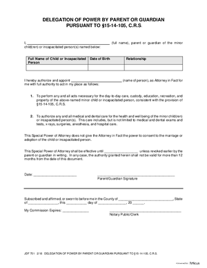 Thumbnail of Colorado Form Delegation Of Power By Parent Or Guardian