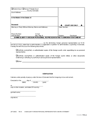 Thumbnail of Colorado Form Domiciliary Foreign Personal Representative Sworn Statement