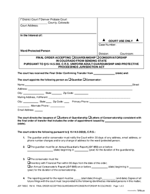 Thumbnail of Colorado Form Final Order Accepting Guardianship/conservatorship In Colorado From Sending State