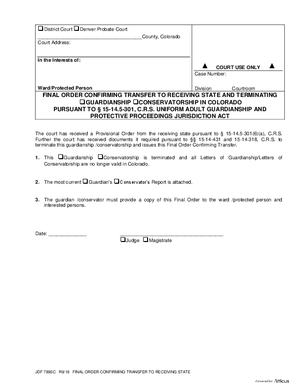 Thumbnail of Colorado Form Final Order Confirming Transfer To Receiving State And Terminating Guardianship And/or Conservatorship